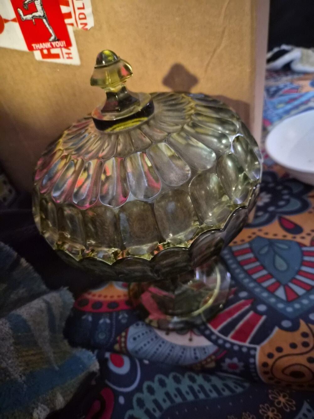 VintageFenton Art Glass Candy Dishb in Colonial Green With A Distinct...